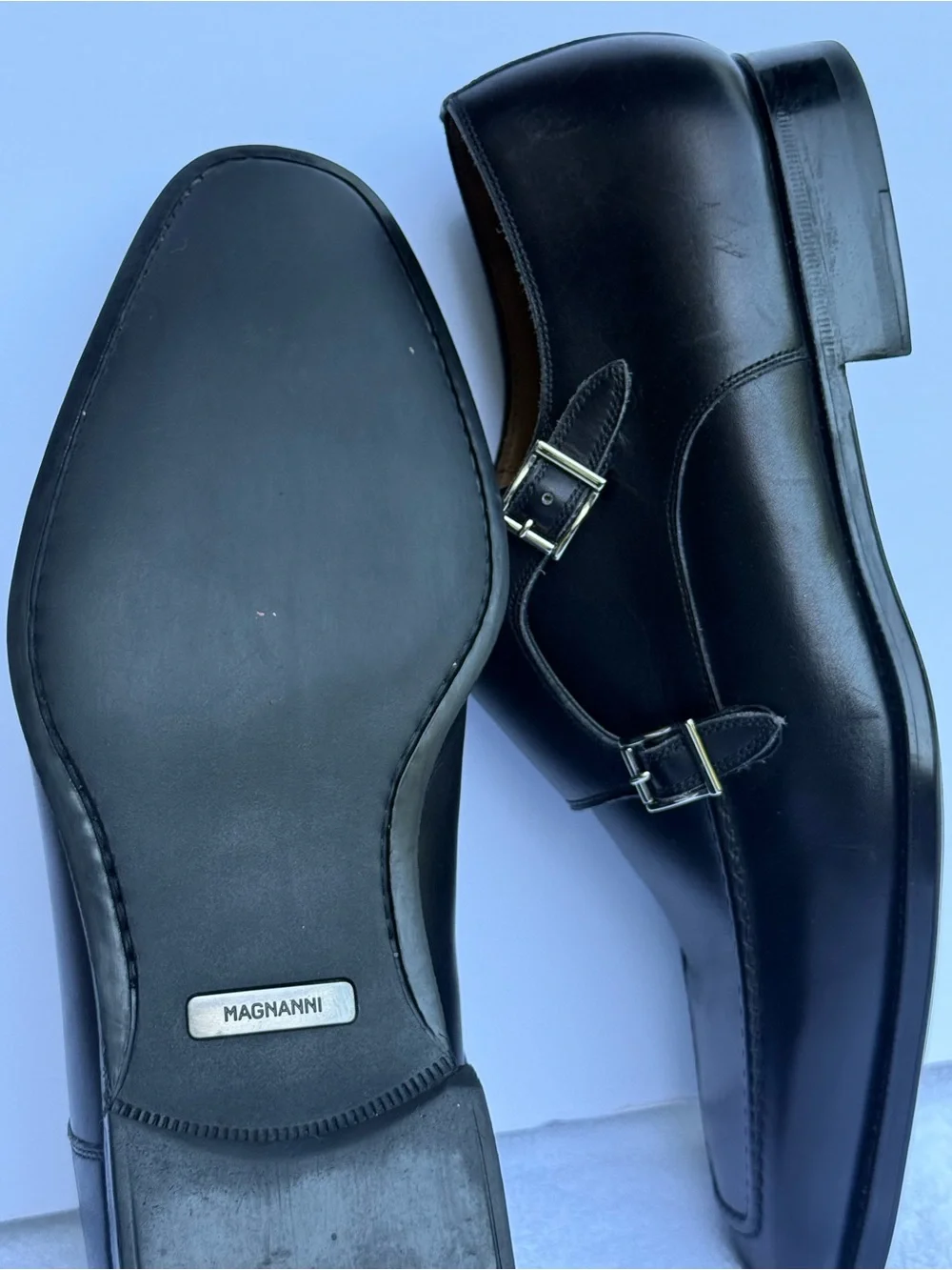 Magnanni Black Leather Double Monk Straps